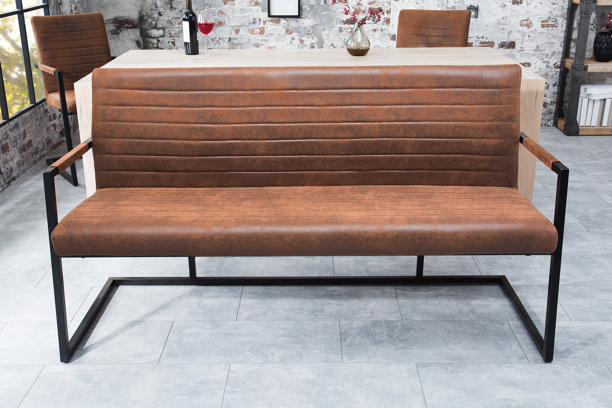 Bench LOFT 160cm with armrests microfibre vintage brown