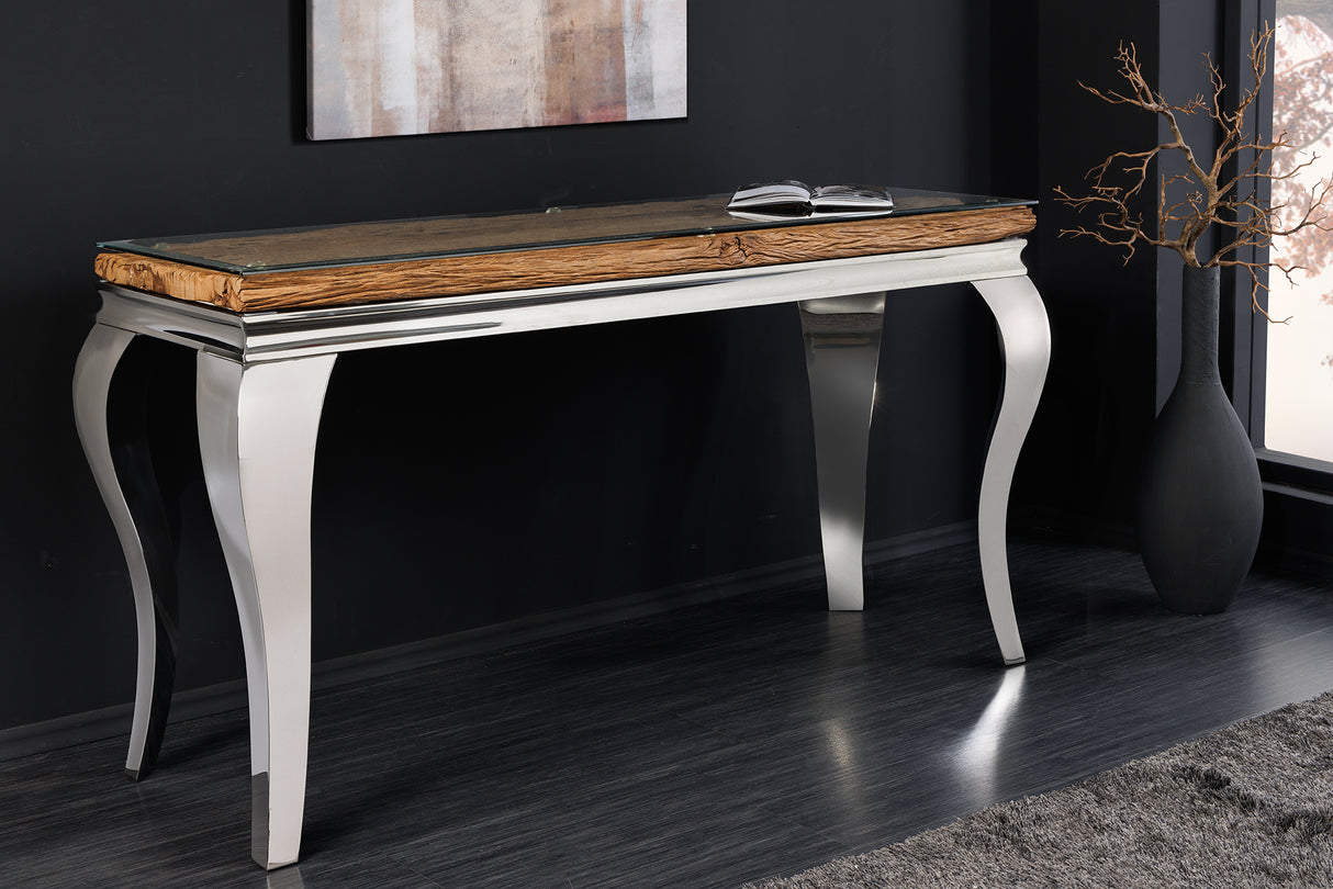 Console MODERN BAROCK BARRACUDA 140cm chrome incl. glass top w/o teak top