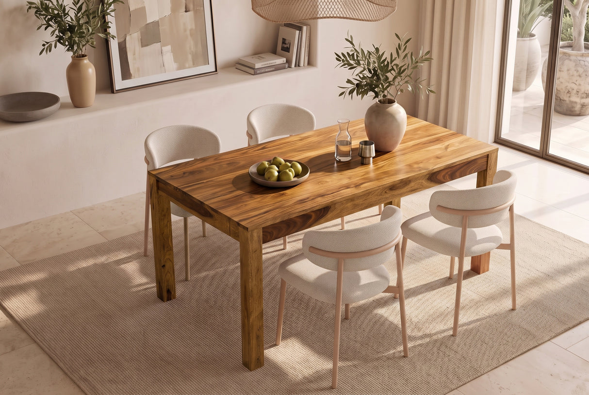 Dining table MAKASSAR 160-240cm extendable sheesham wood brown stone finish