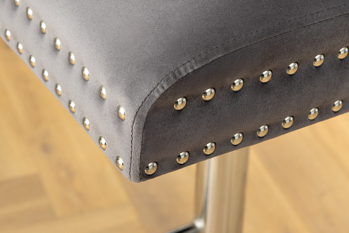 Bar stool CASTLE height adjustable w/ lion´s head handle velvet grey in baroque style