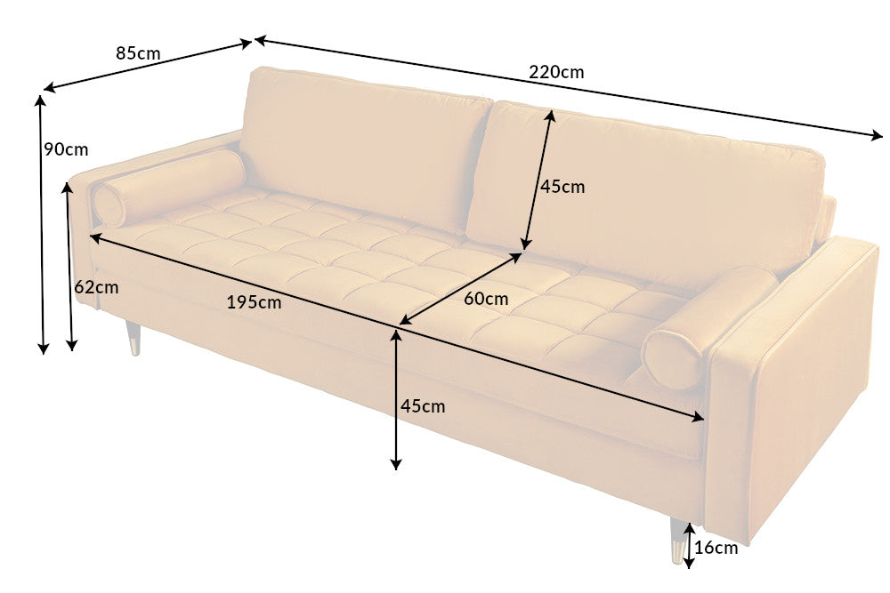 Sofa COZY VELVET 220cm 3-Sitzer Samt senfgelb