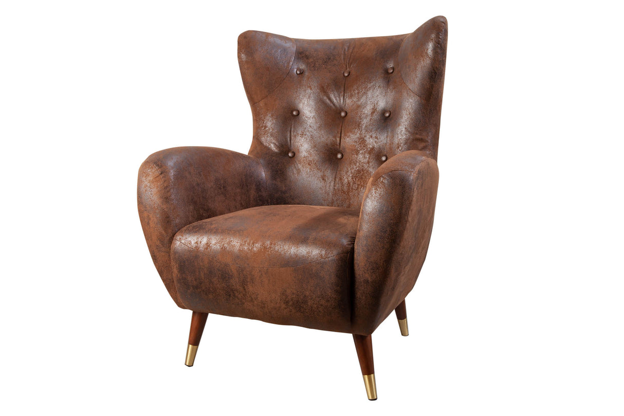 Ohrensessel DON mit goldenen Kappen Microfaser antikbraun