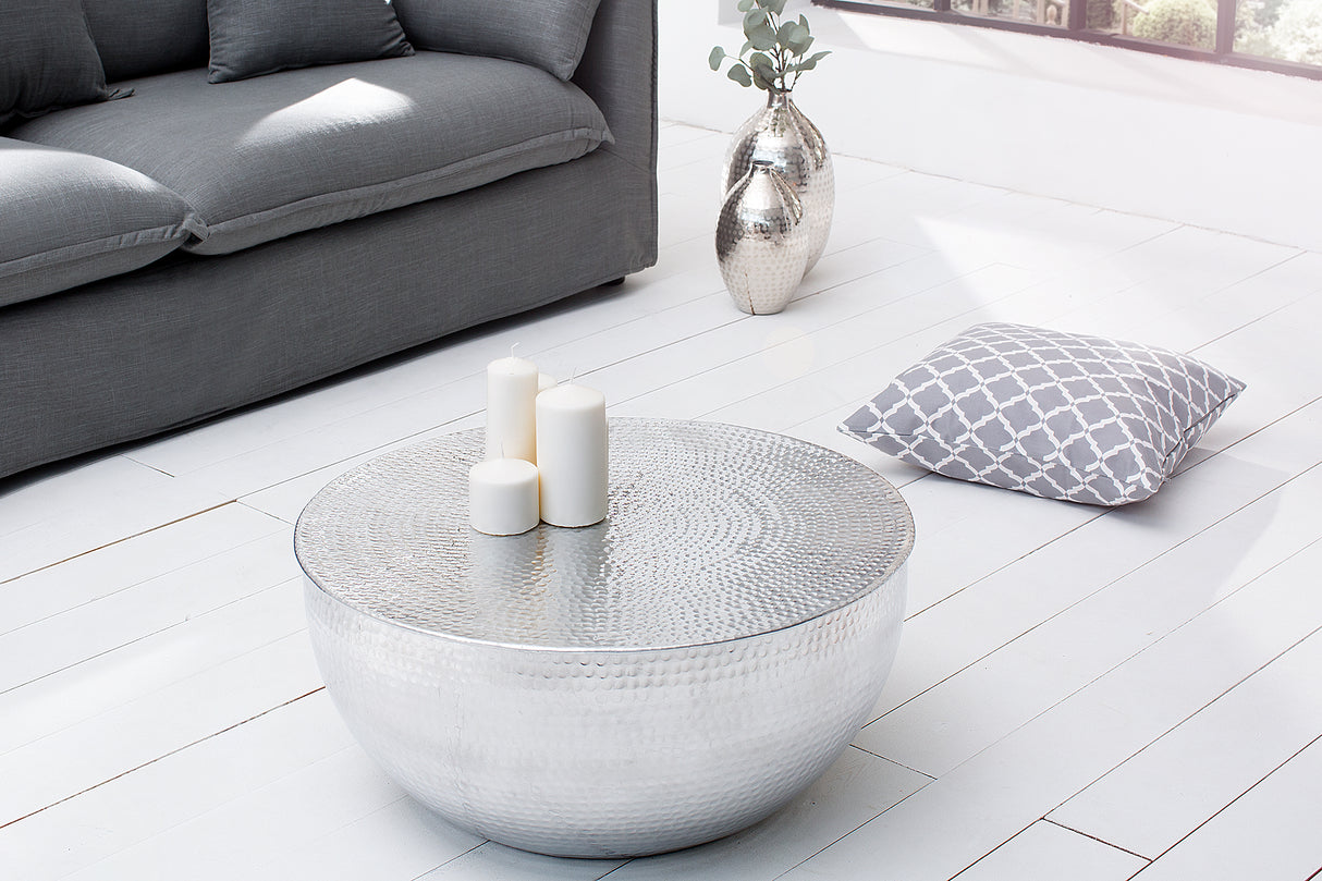 Couchtisch ORIENT II 60cm Hammerschlageffekt silber