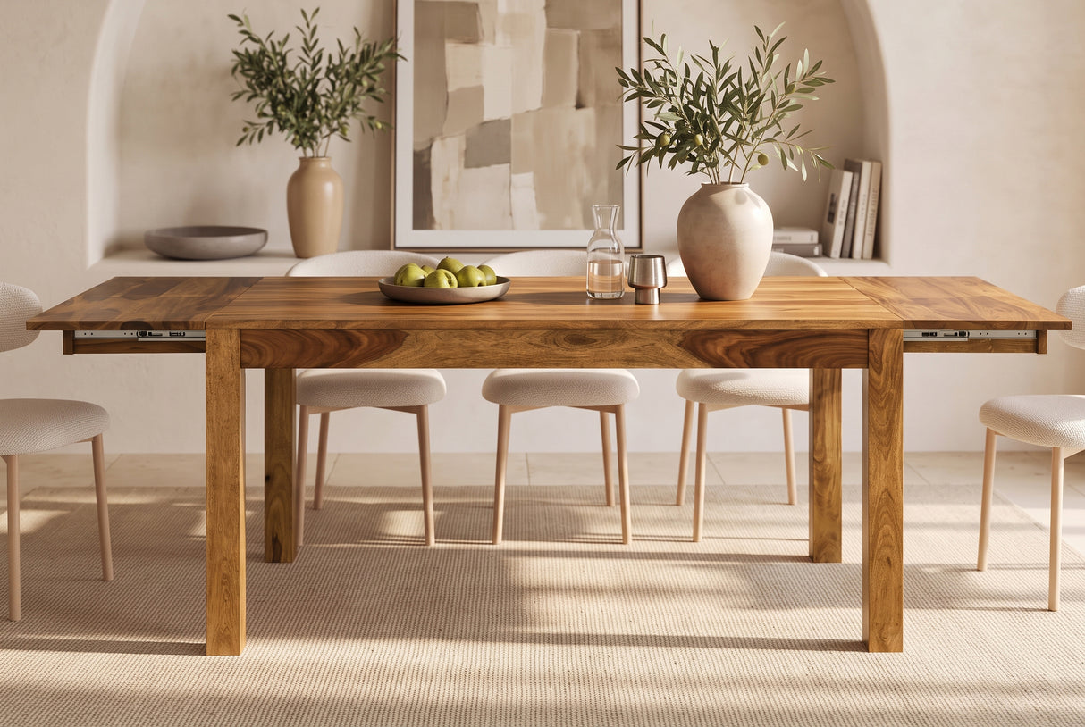 Dining table MAKASSAR 160-240cm extendable sheesham wood brown stone finish