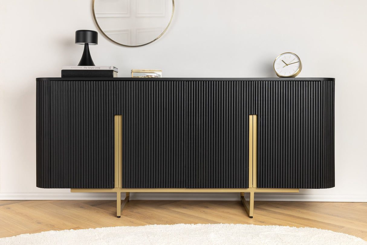 Sideboard GATSBY 160cm Retro-Stil Mango Schwarz Gold Handarbeit