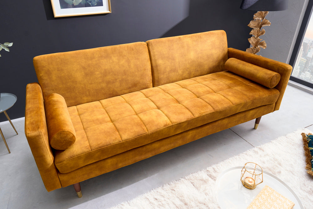 Schlafsofa COUTURE 200cm Micro Velours senfgelb