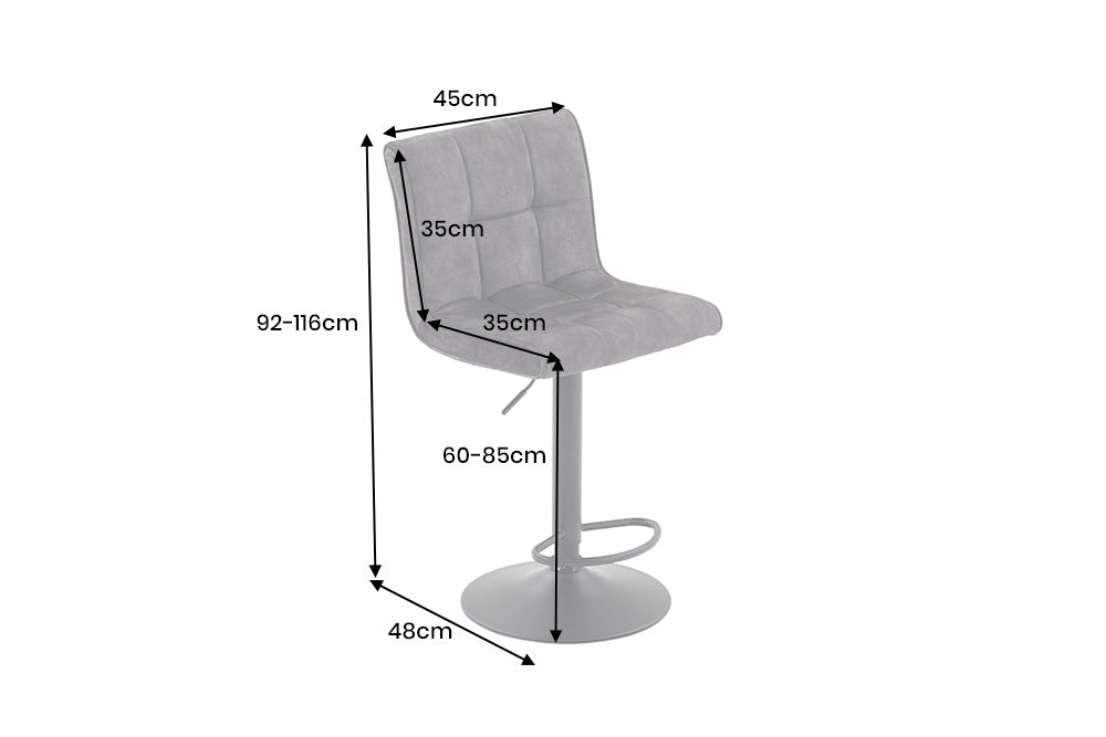 Barhocker MODENA 92-116cm 360° drehbar Samt anthrazit m/ schwarzem Metallgestell
