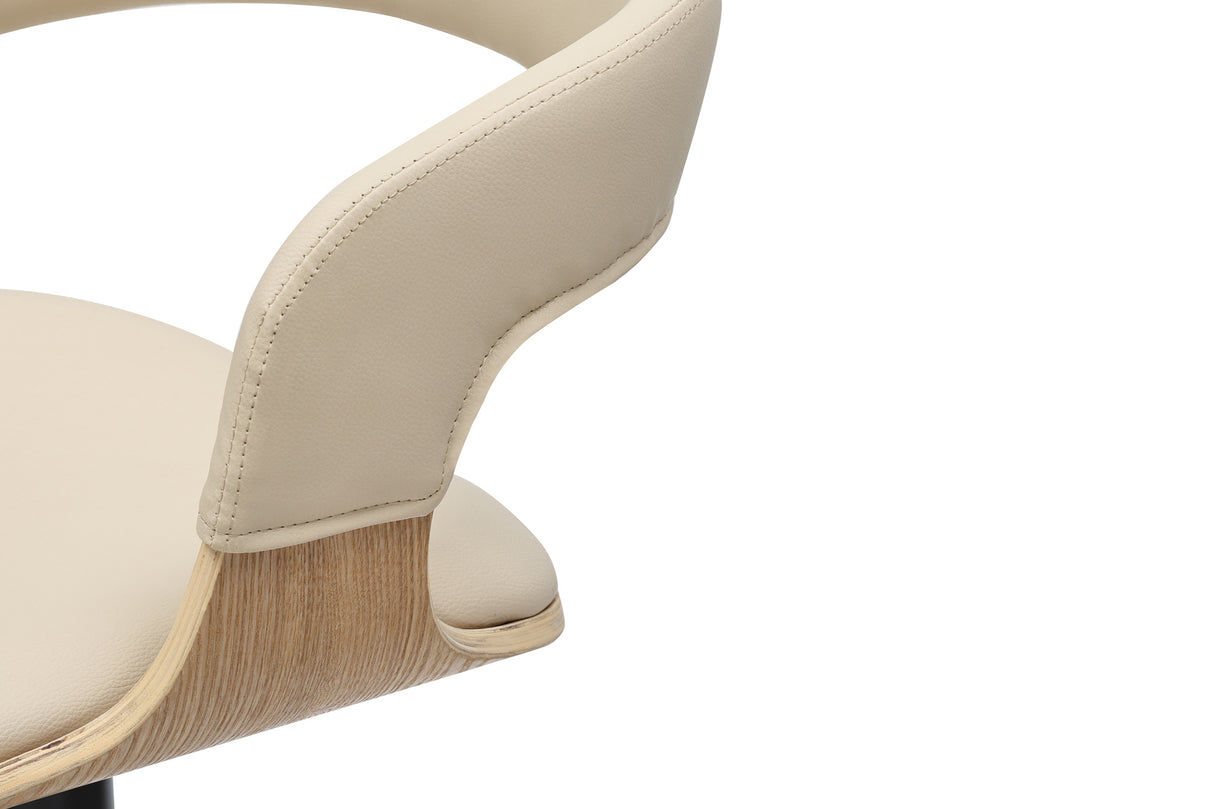 Bar stool MANHATTAN 81-110cm rotatable artificial leather creamy beige and oak wood look