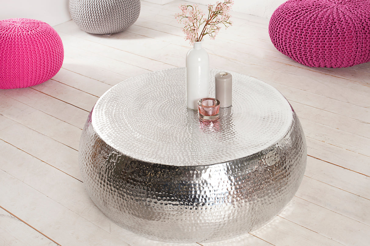 Couchtisch ORIENT 80cm mit Hammerschlageffekt silber