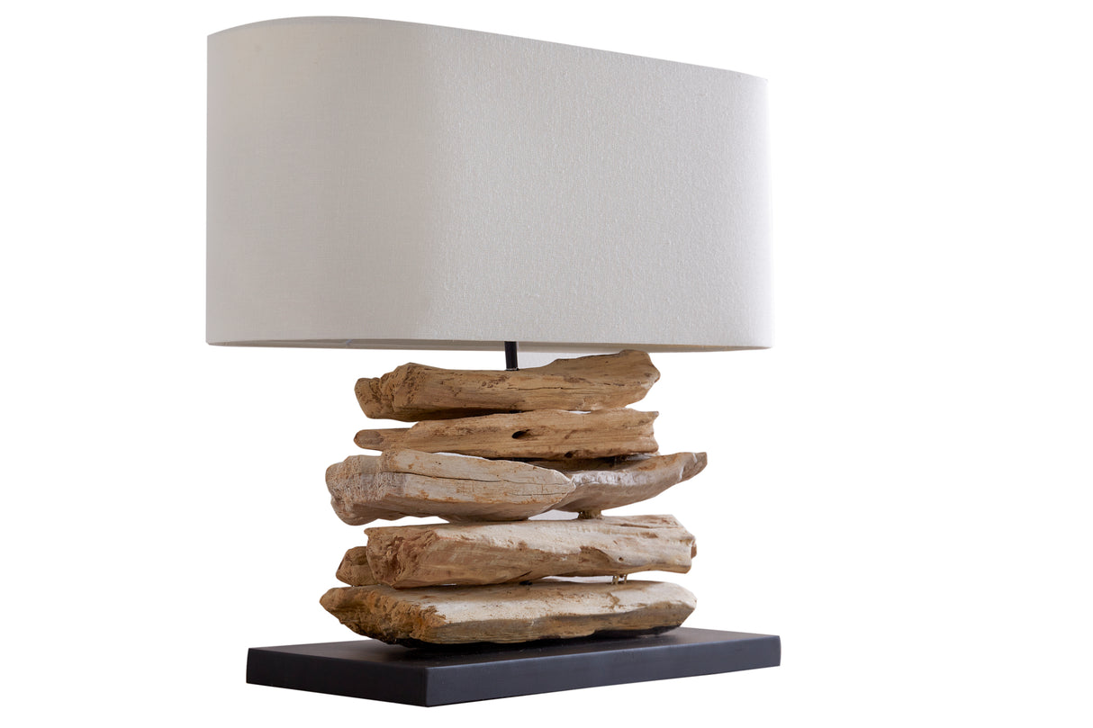 Table lamp RIVERINE driftwood and linen shade