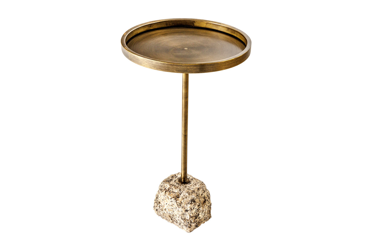 Beistelltisch TRAYFUL 60 cm Marmorsockel und antike Messingeisenplatte