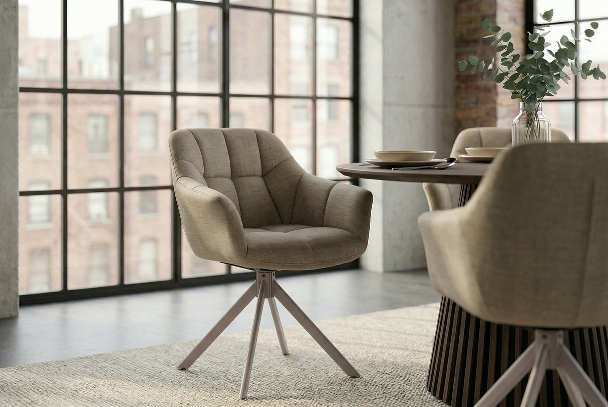Swivel chair PAPILLON rotatable 180° w/ armrests velvet beige greige