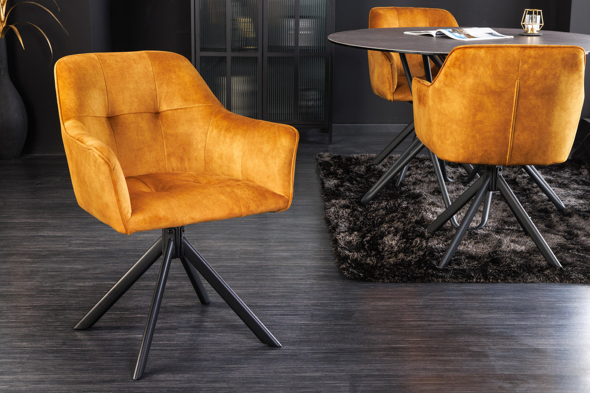 Swivel chair LOFT 180° with armrests velvet mustard yellow
