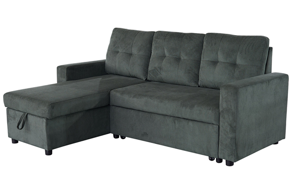 Ecksofa APARTMENT 205cm 3-Sitzer mit Ottomane und Stauraum Samt grün