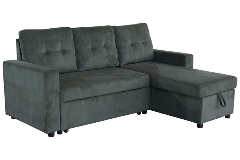 Ecksofa APARTMENT 205cm 3-Sitzer mit Ottomane und Stauraum Samt grün