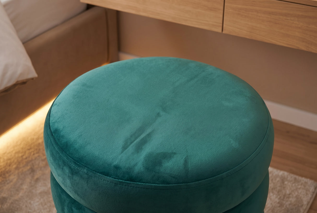 Stool VOGUE 40cm round upholstered w/ storage space velvet green