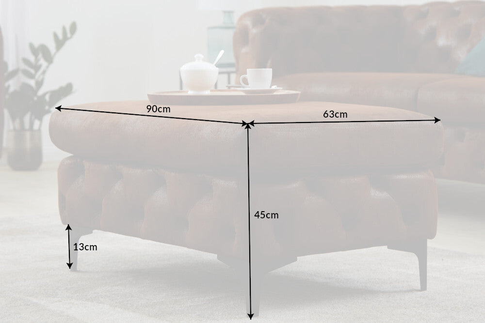 Stool MODERN BAROCK 90cm antique brown in chesterfield style