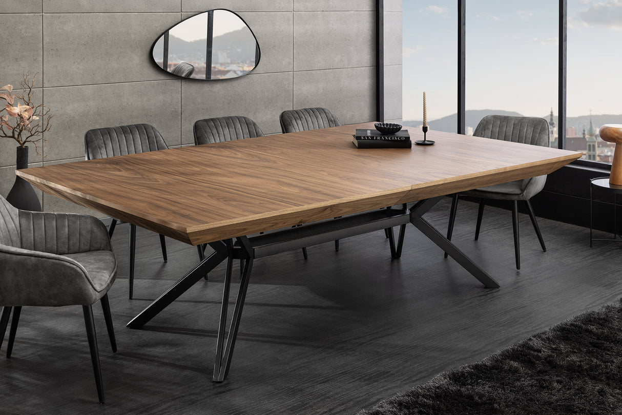 Dining table GIANT 200-320cm extendable natural walnut wood look w/ black metal frame