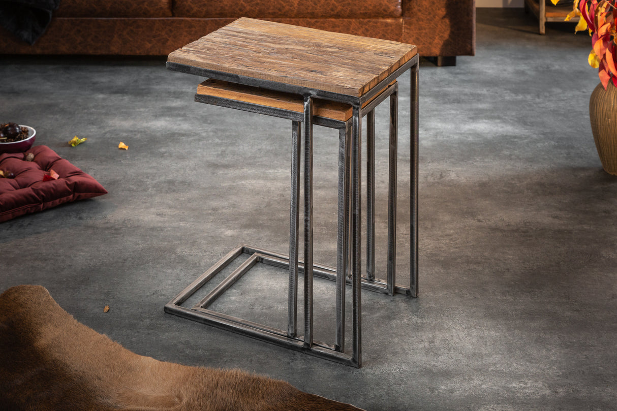 Side table BARRACUDA set of 2 recycled wood