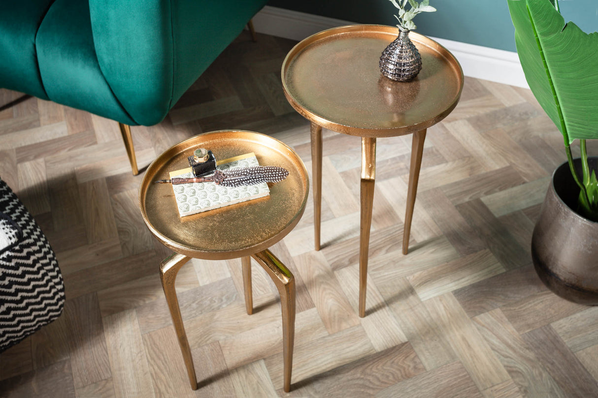 Side table ABSTRACT set of 2 gold