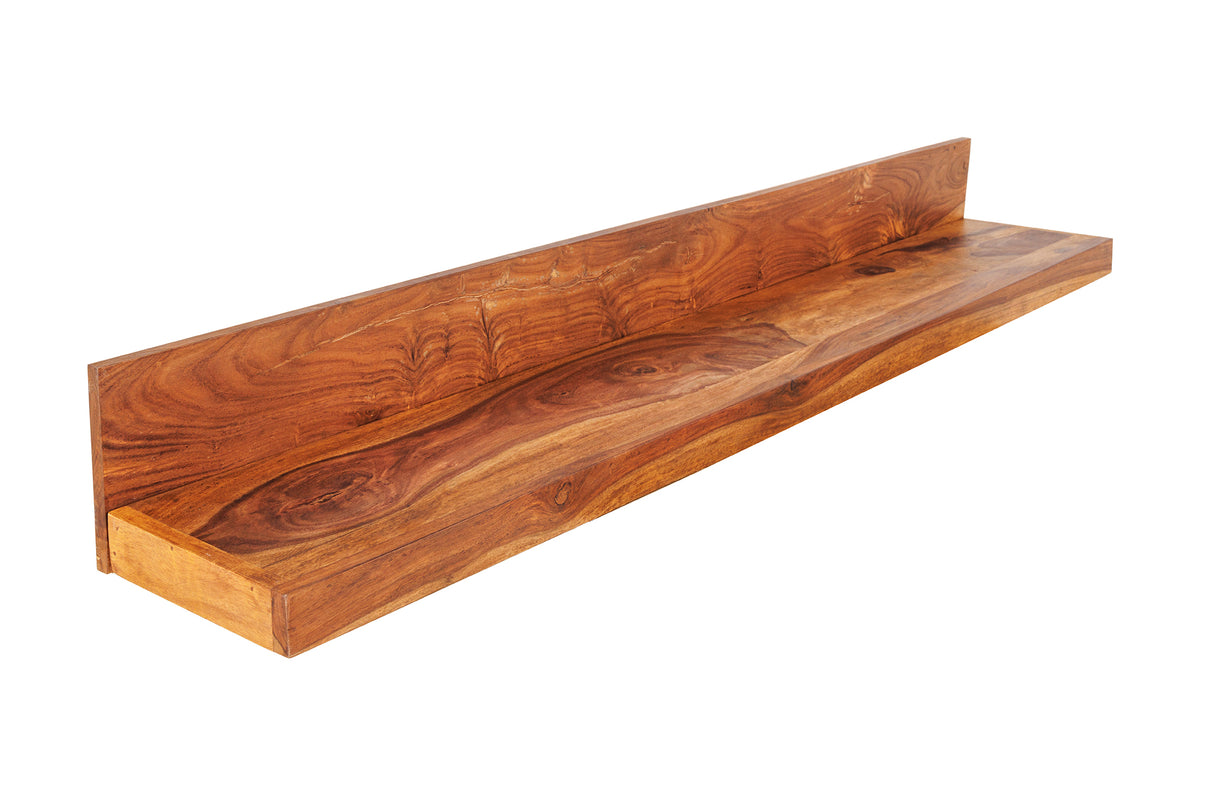 Wandregal MAKASSAR 140 cm, Naturstein-Finish, Sheesham-Holz