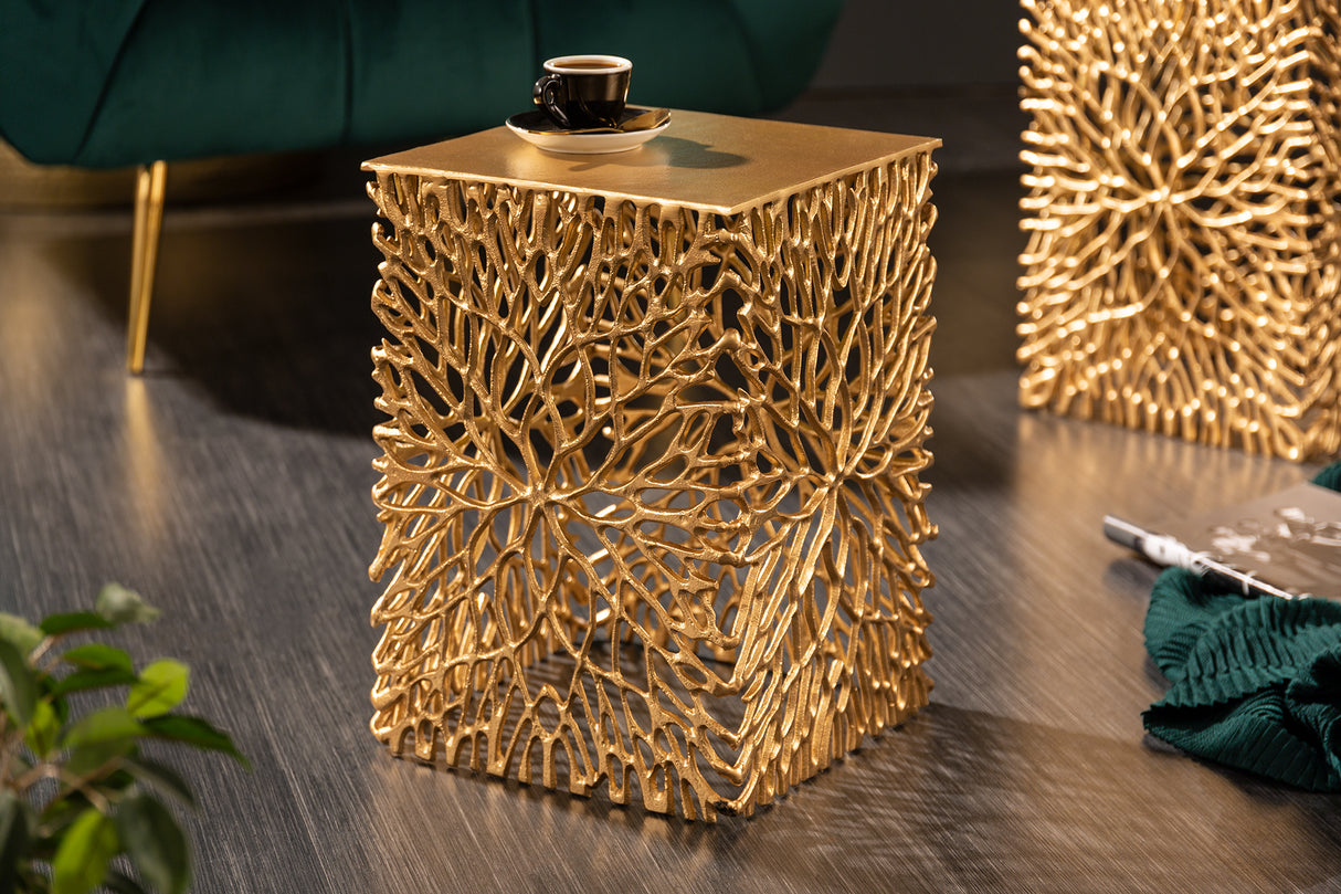 Side table LEAF 40-45cm set of 2 gold
