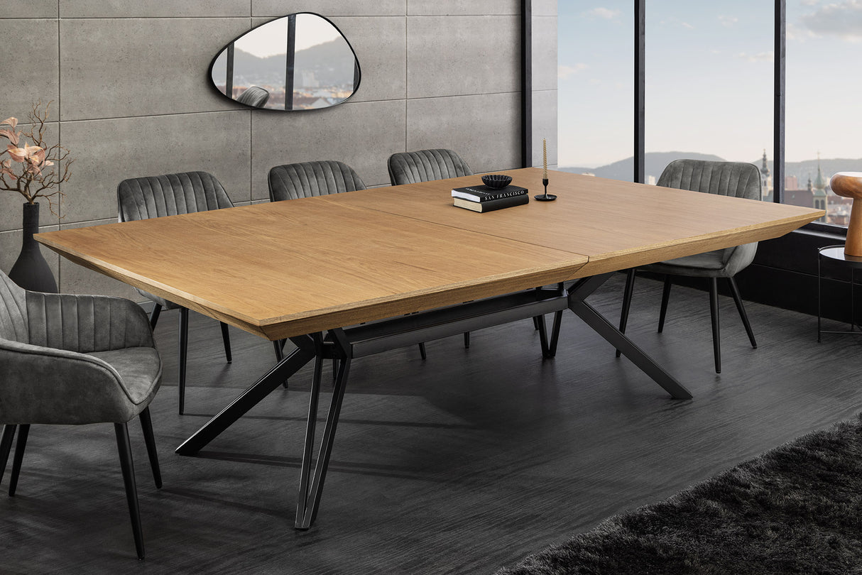 Dining table GIANT 200-320cm extendable natural oak wood look w/ black metal frame