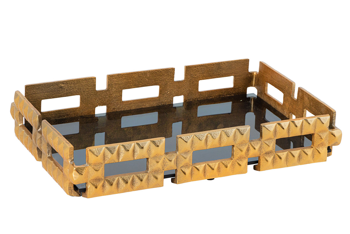 Tray VARIATION 40cm glas black aluminium gold