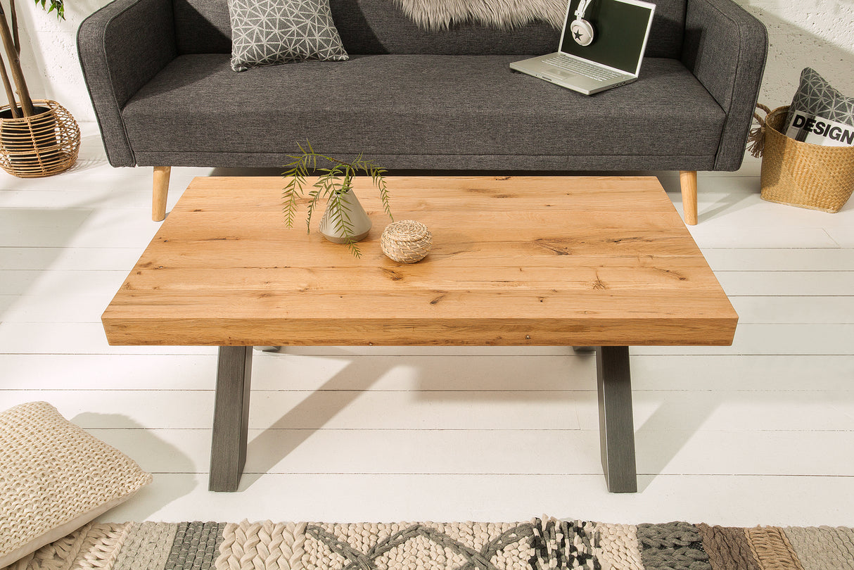 Couchtisch THOR 110cm X-Beine Wildeiche Holz Industriestil