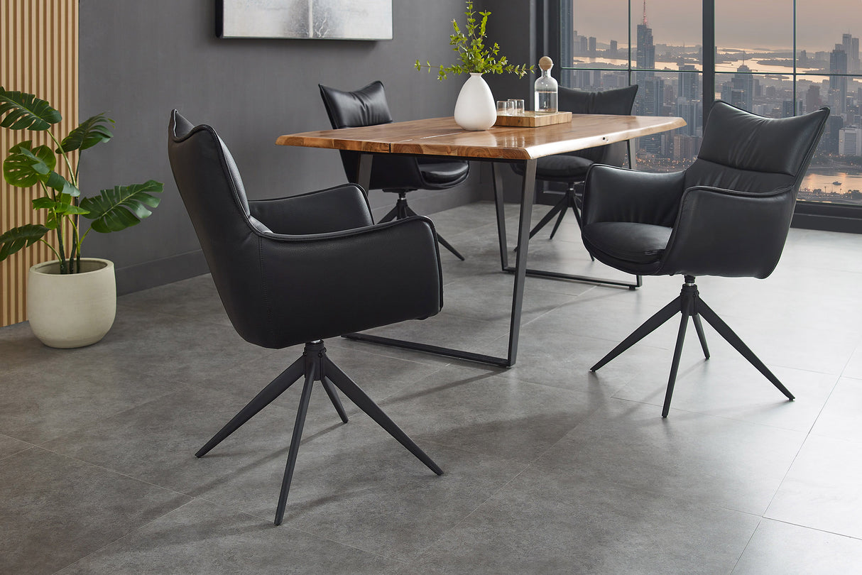 Drehstuhl VOGUE 360° mit Armlehnen Kunstleder schwarz mit Metallgestell schwarz