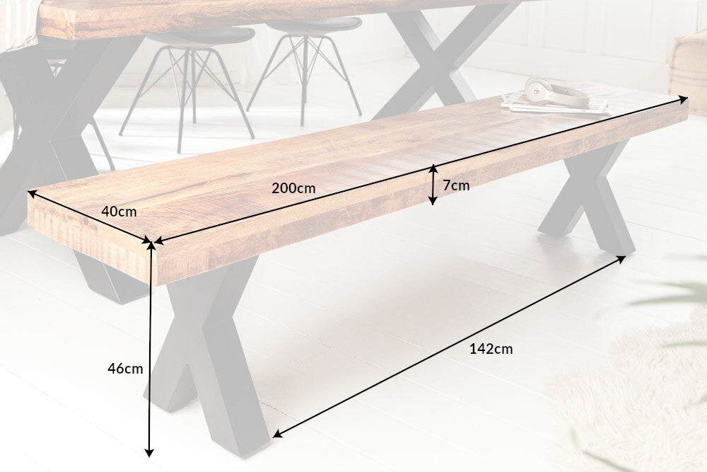 Bank IRON CRAFT 200cm X-Beine Mangoholz natur