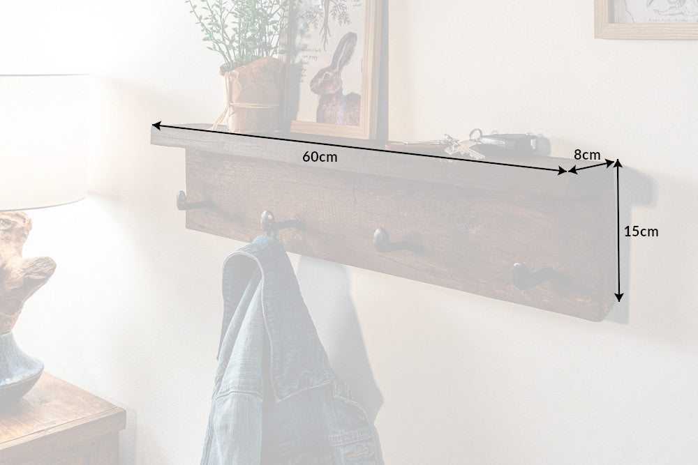 Wall coatrack HEMINGWAY 60cm recycled massive wood