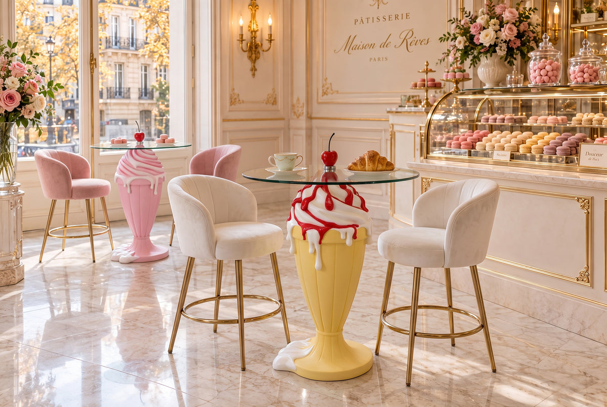 Bistro table SOFT POP 75cm pastel yellow w/ magnetic removeable cherry SWEET SOCIETY in-house Design