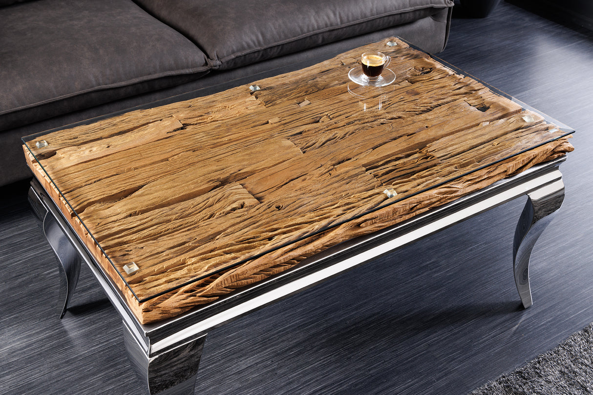 Couchtisch MODERN BAROCK BARRACUDA 100cm Chrom inkl. Glasplatte ohne Teakplatte