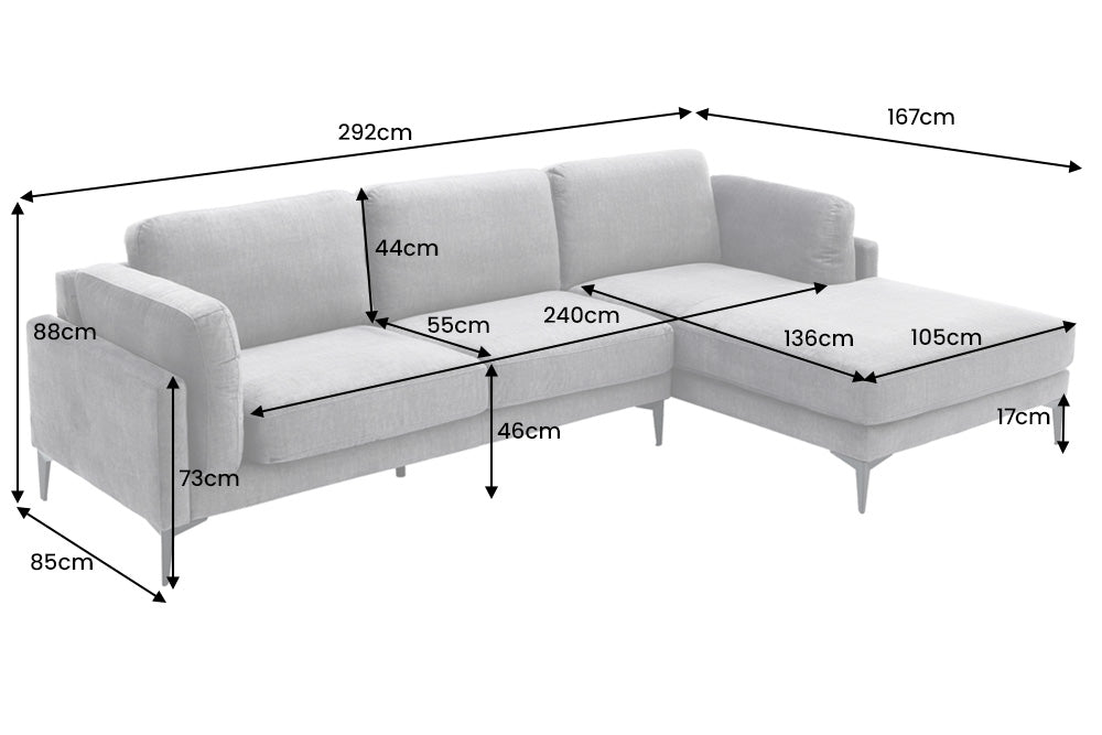 Corner sofa MANHATTAN 295cm w/ ottoman right velvet dark grey
