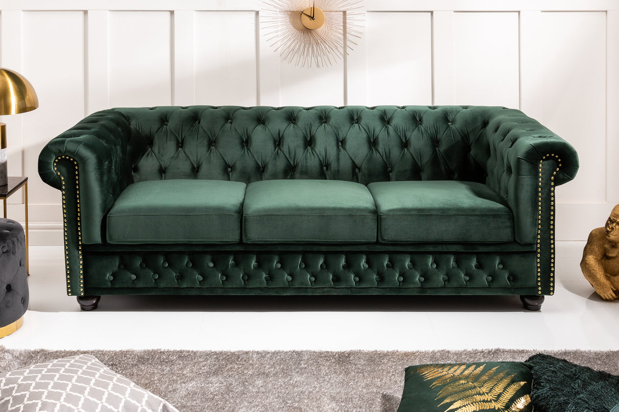 Sofa CHESTERFIELD 3-seater velvet emerald green