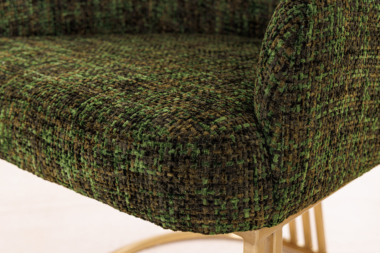 Chair EXTRAVAGANCIA dark green chenille fabric w/ armrests and champagne golden frame