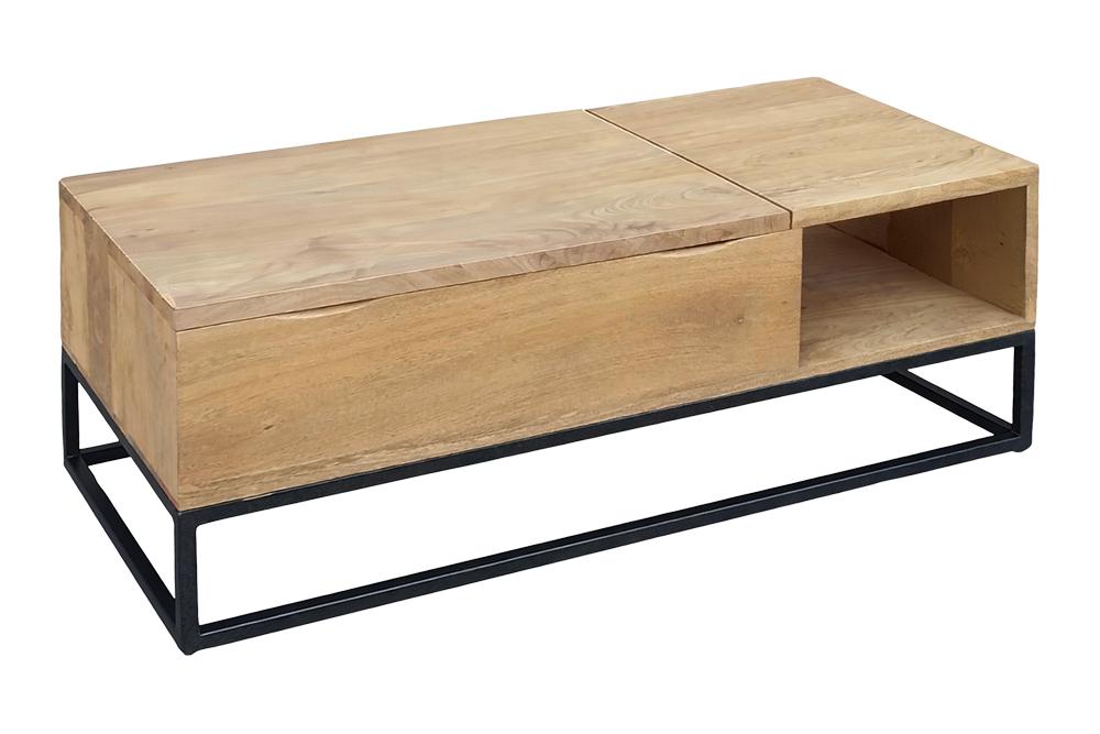 Couchtisch MAKASSAR FUNCTION 110cm höhenverstellbar Mangoholz natur creme m/ Ablagefach