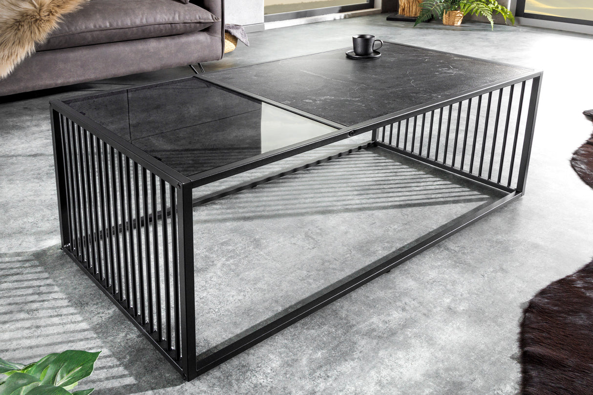 Couchtisch ARCHITECTURE 100cm Marmoroptik und Rauchglas