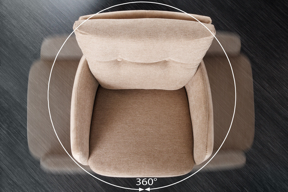 Bar stool BIG GEORGE w/ armrests flat woven fabric velvet champagne beige rotatable