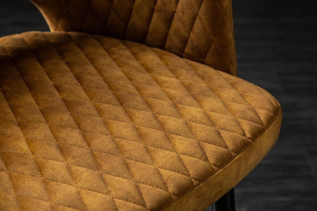 Chair PARIS w/ armrests velvet with decorative quilting mustard yellow
