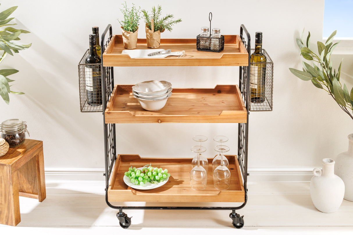 Trolley SEVEN SEAS 80cm w/ removable trays pine wood and painted iron