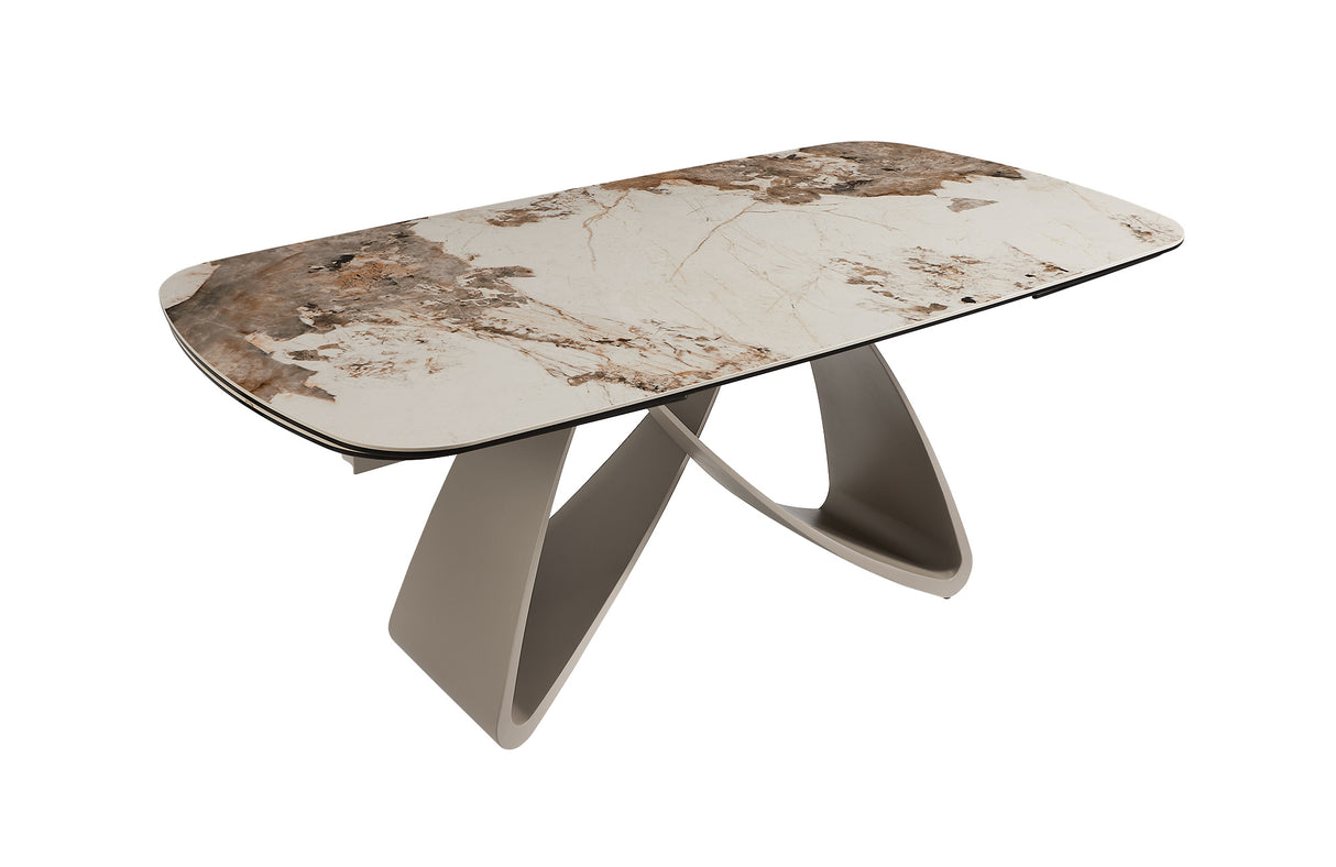 Dining table INFINITY 180-220-260cm boat-shaped extendable pandora ceramic white brown