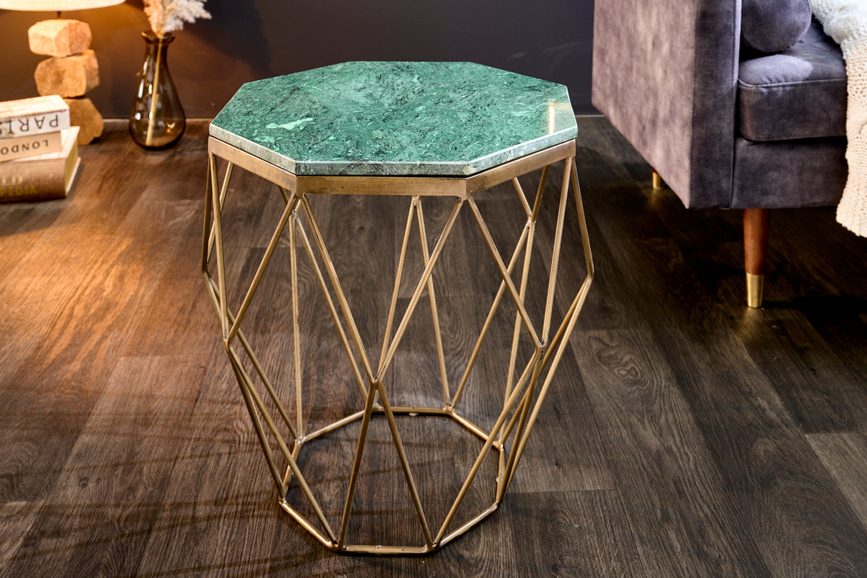Couchtisch DIAMOND 50cm Marmor grün Messing