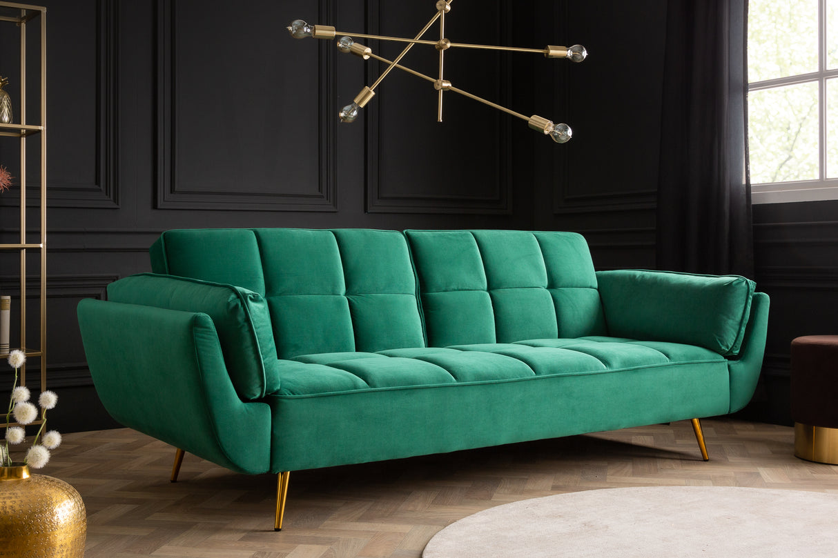 Schlafsofa BOUTIQUE 215cm mit Armlehnen Samt smaragdgrün