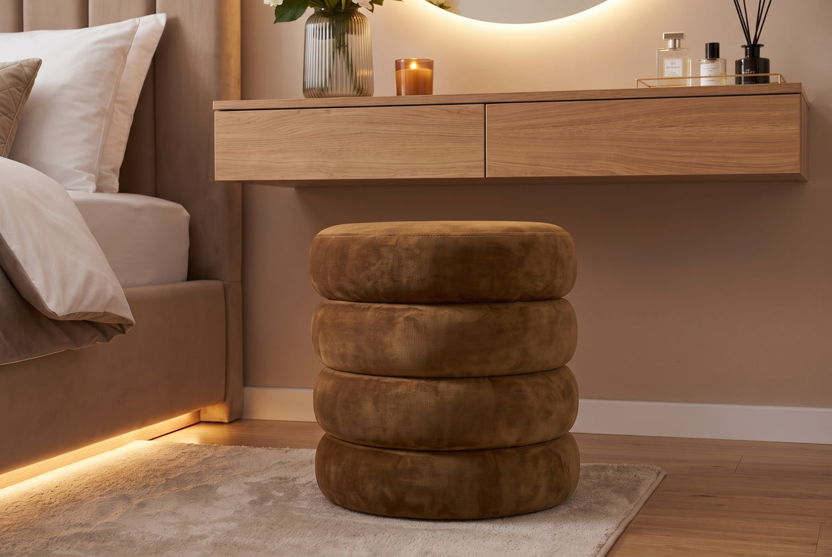Hocker VOGUE 40cm rund gepolstert mit Stauraum Samt Senfgelb