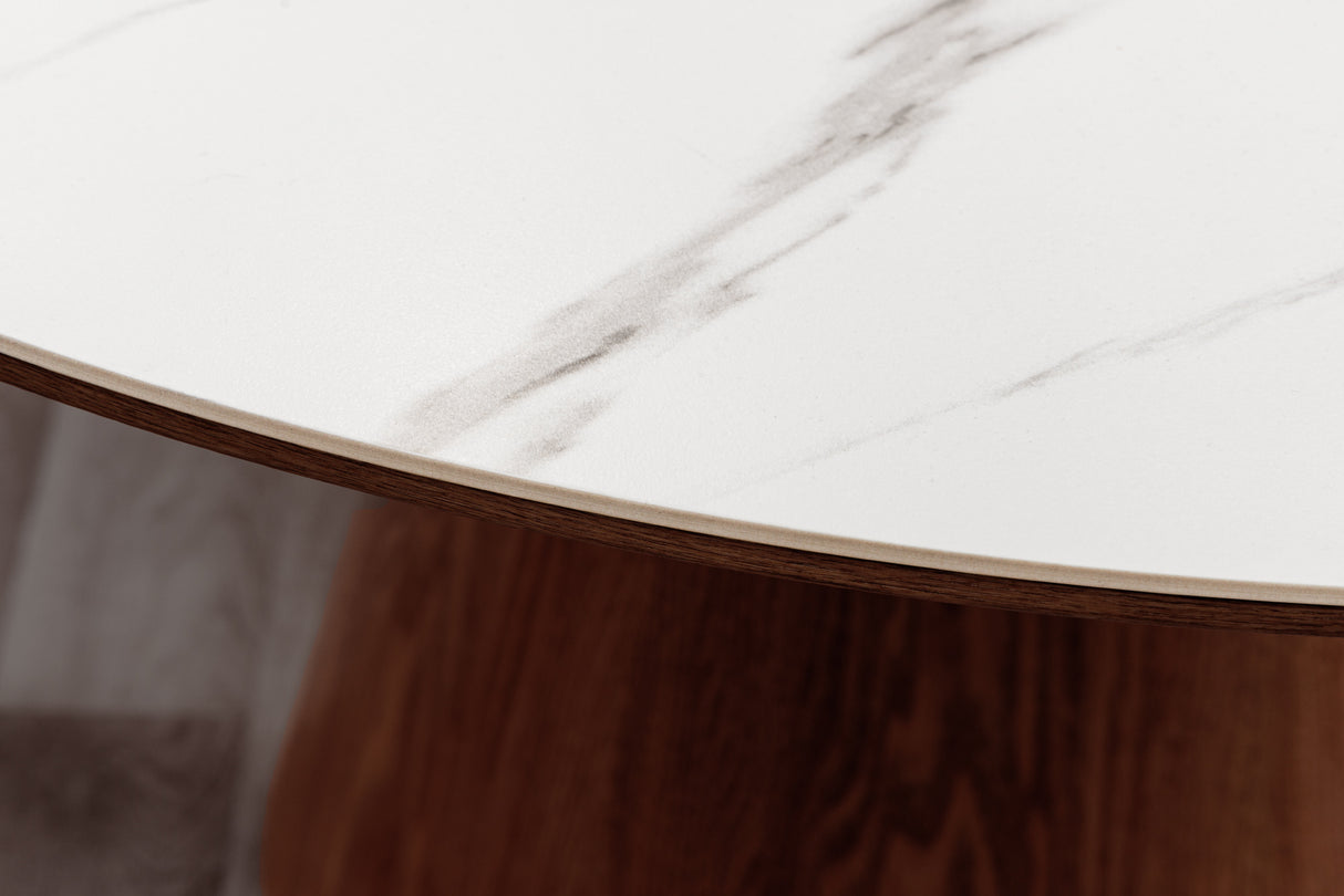 Esstisch UNIQUE 120cm rund Walnussholz furniert Keramik weiße Marmorplatte