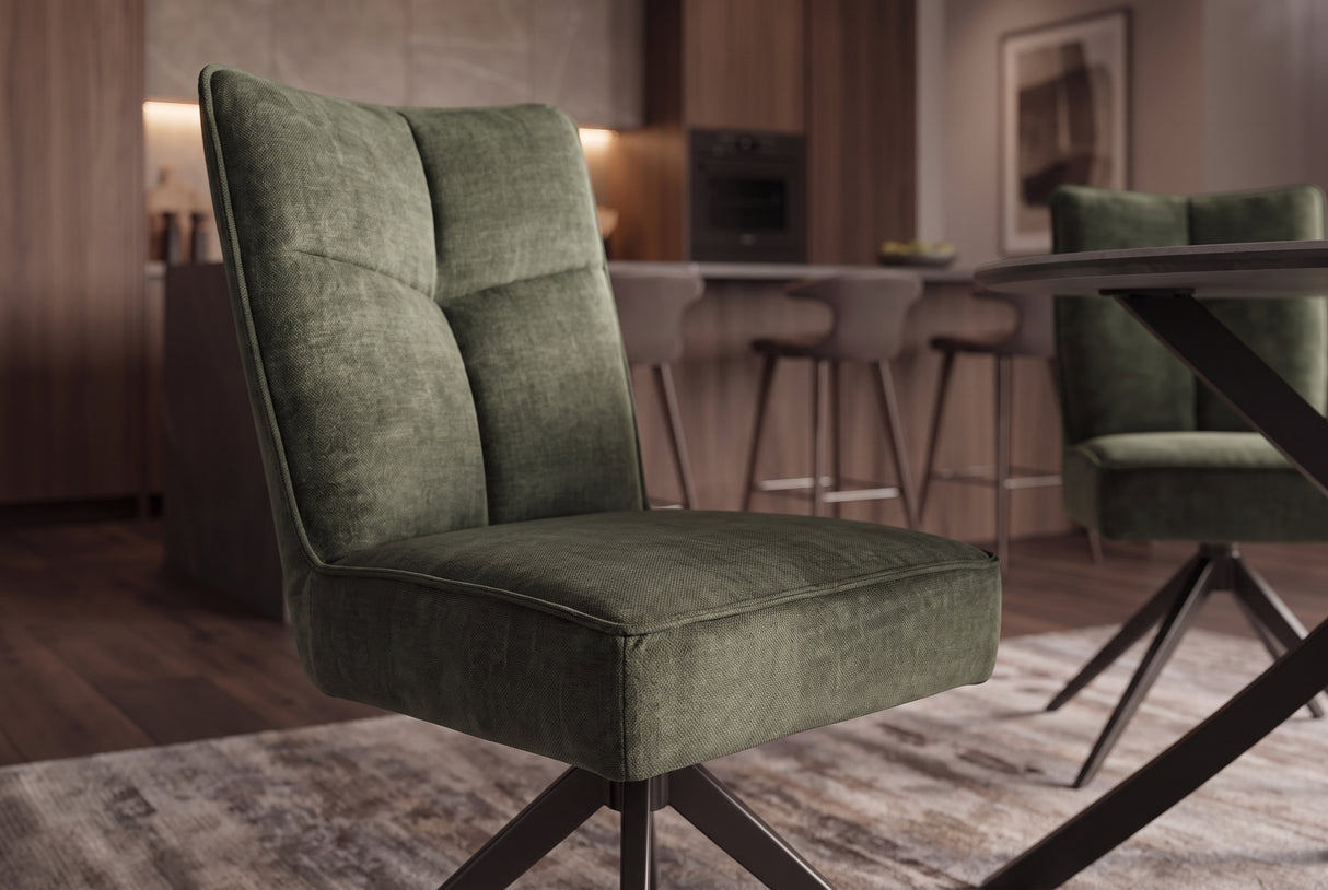 Swivel chair LUGANO 360° auto-return 150 kg load capacity spring core velour velvet moss green black