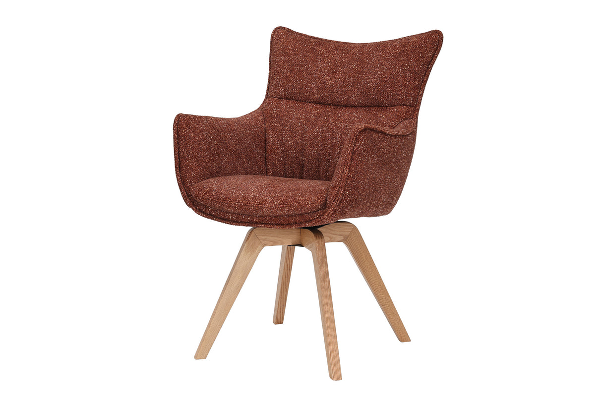 Drehstuhl VOGUE 360° mit Armlehnen Strukturstoff rostbraun mit Eichengestell natur