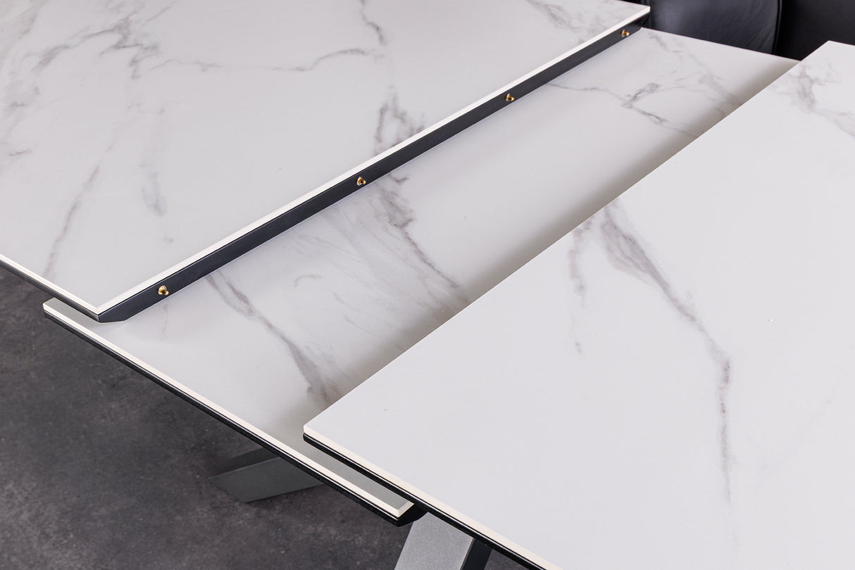 Esstisch ETERNITY 160-200cm weiß Marmoroptik Keramik mit gehärtetem Glas